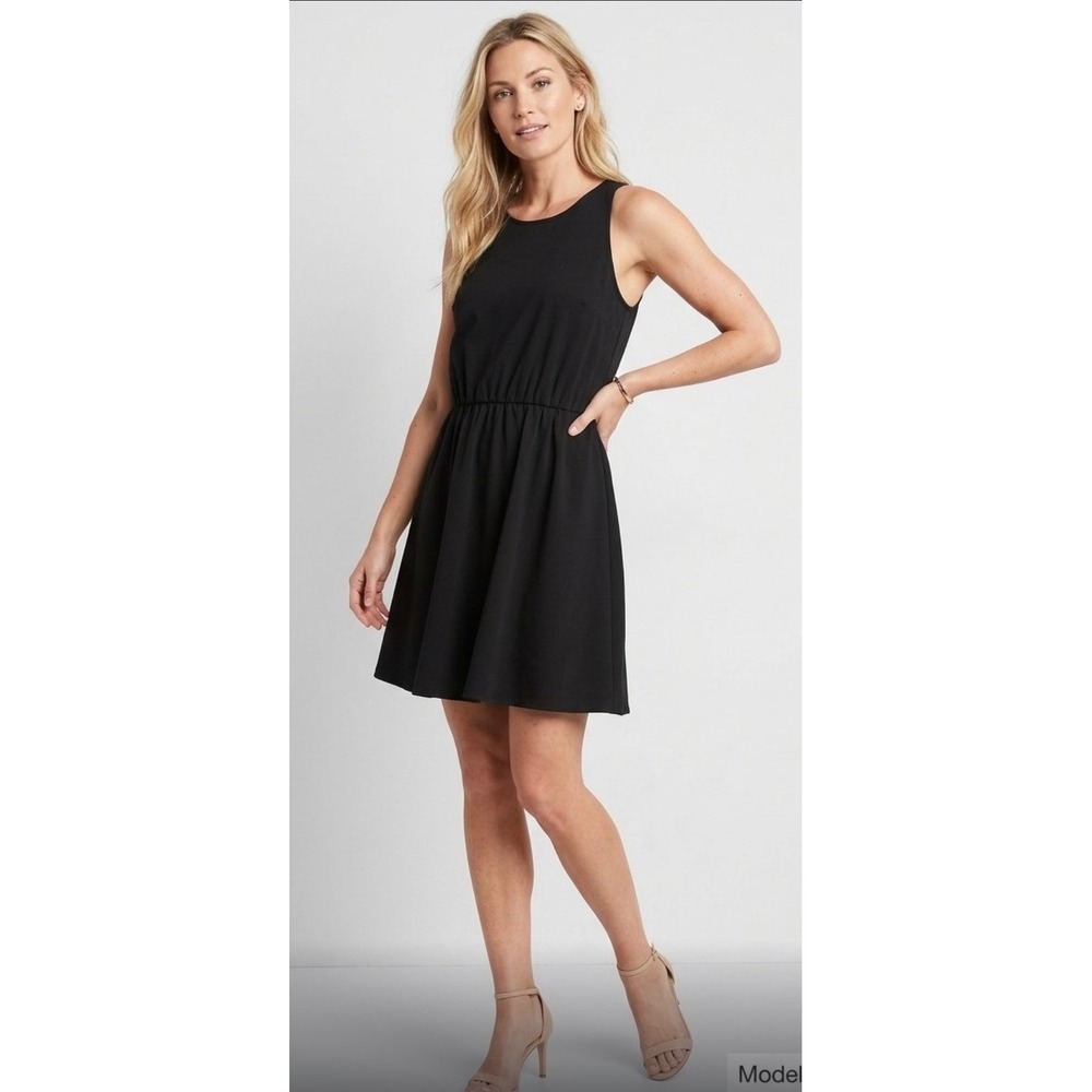 Gap Womens Black Sleeveless Fit and Flare Ponte Knit Dress Size L RN54023